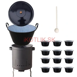 Smaltovaný kotol 70 L + hrubostenná kotlina 53 cm (2 mm) STRONG PLUS 600 + misky 12 ks